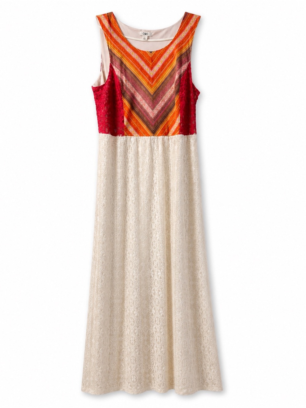 Cato Orange and Cream Chevron-Pattern Sleeveless Maxi  Dress Cottage Core XL